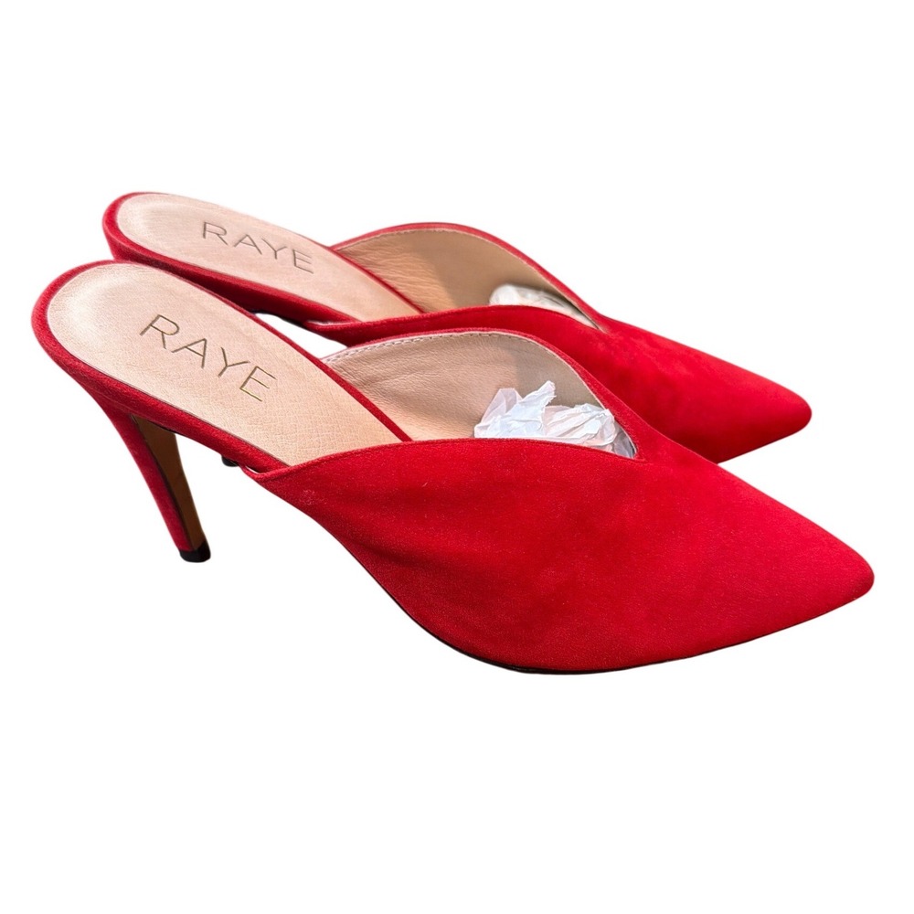 RAYE Red Suede Pointed Toe Mule Heels Pumps Size 7 Stiletto Slip On Shoes